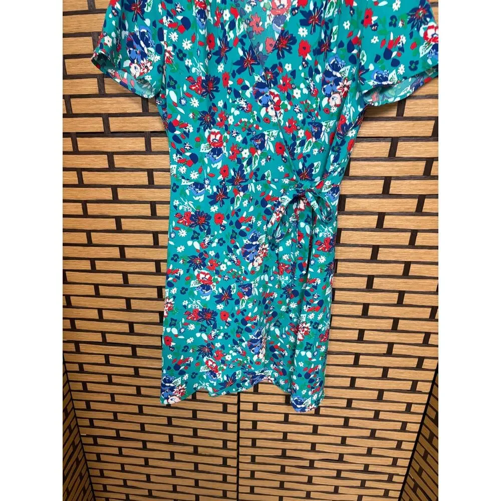 J. Crew Turquoise Floral Wrap‎ Style Dress Size 4